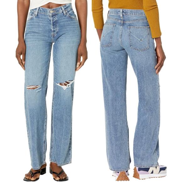 Hudson Rosie High Rise Ripped Wide Leg Jeans Golden Destructed Women's Size 27 - Picture 1 of 5